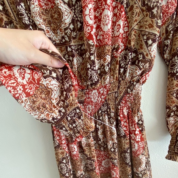 Tommy Hilfiger long sleeve maxi dress in brown/red print size 6 new without tag - Picture 2 of 6